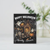 🎃 Spooky Spuk House Postcard - SCHWARZE 👻 🕷️ Postkarte (Stehend Vorderseite)
