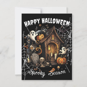 🎃 Spooky Spuk House Postcard - SCHWARZE 👻 🕷️ Postkarte