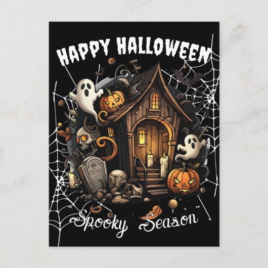 🎃 Spooky Spuk House Postcard - SCHWARZE 👻 🕷️ Postkarte (Vorderseite)