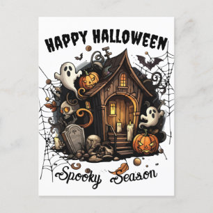 🎃 Spooky Spuk House Postcard - WEISSE 👻 🕷️ Feiertagspostkarte