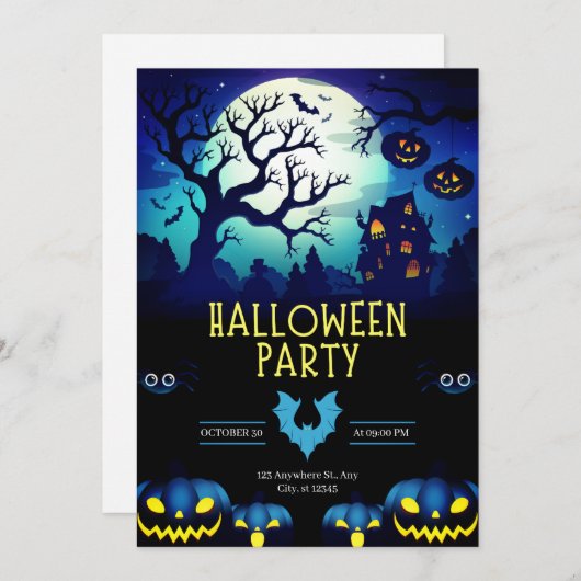 Spooky Spuk House & Pumpkins Halloween-Party Einladung (Vorne/Hinten)