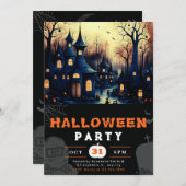 Spooky Spuk Town Houses Pumpkins Halloween Einladung (Vorne/Hinten)