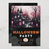 Spooky Spuk Town Houses Pumpkins Halloween Einladung (Vorne/Hinten)