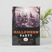 Spooky Spuk Town Houses Pumpkins Halloween Einladung (Stehend Vorderseite)