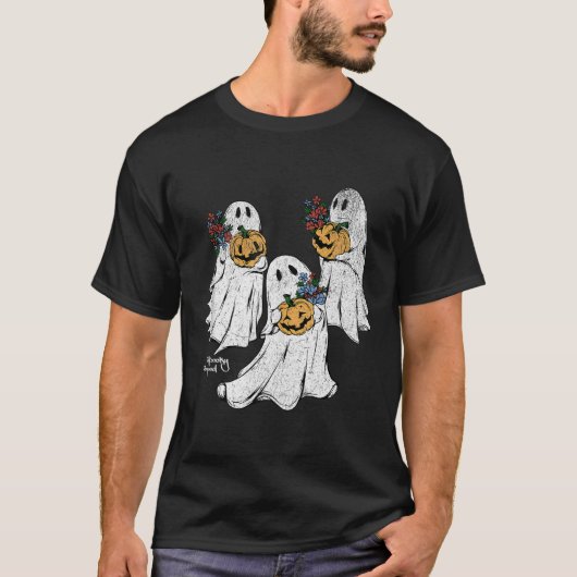 Spooky Squad Ghost Pumpkin Blume Retro Niedlich Ha T-Shirt (Vorderseite)