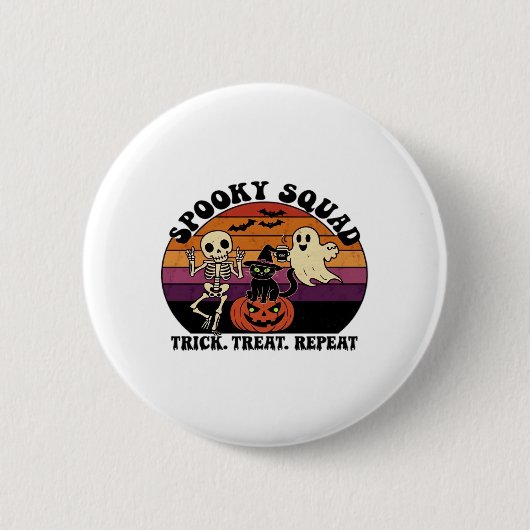 Spooky Squad Retro Halloween Design (Schwarzer Tex Button (Vorderseite)