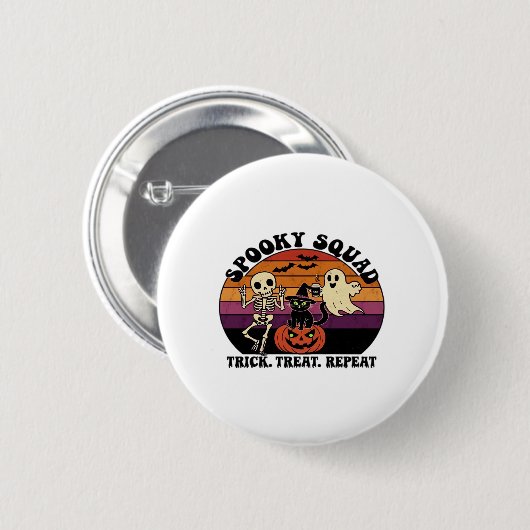 Spooky Squad Retro Halloween Design (Schwarzer Tex Button (Vorne & Hinten)