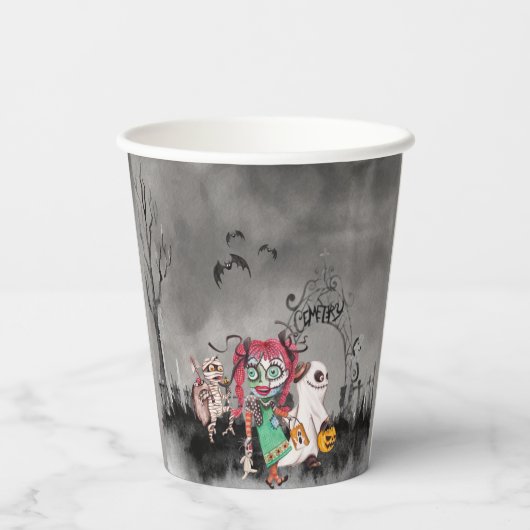 Spooky Stadt Trick oder Treaters Halloween Pappbecher (Rückseite)