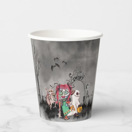 Spooky Stadt Trick oder Treaters Halloween Pappbecher (Vorderseite)