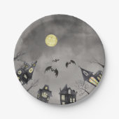 Spooky Stadt Wasserfarbe Halloween Papierplatte Pappteller (Vorderseite)