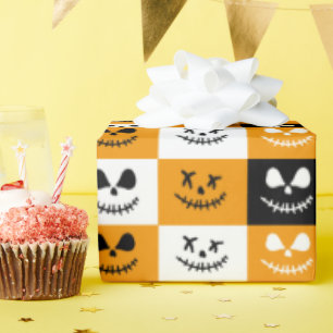 Spooky Stitch Face   Black Orange White Halloween Geschenkpapier