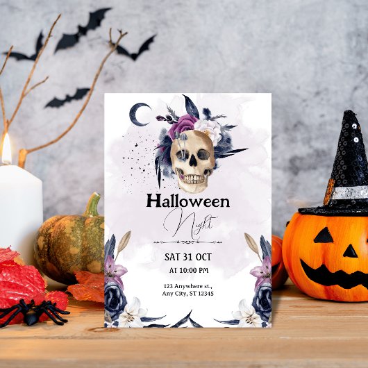Spooky & Stylish: Violet Watercolor Halloween Einladung