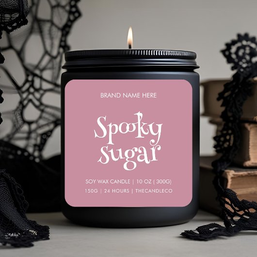 Spooky Sugar Candle Label | Custom Pink Halloween Quadratischer Aufkleber