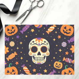 Spooky Sugar Skull und Jack-O'-Lanterns Halloween Seidenpapier