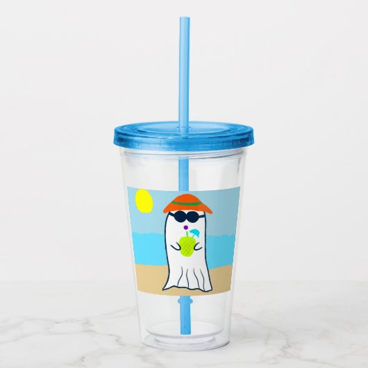Spooky Summer Ghost am Strand Acryltrinkbecher (Vorderseite)