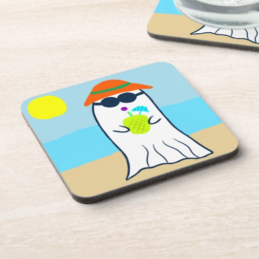 Spooky Summer Ghost am Strand Getränkeuntersetzer (Linke Seite)