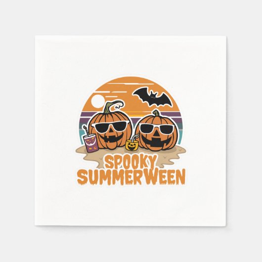 Spooky Summerween - Kürbis am Strand Serviette (Vorderseite)