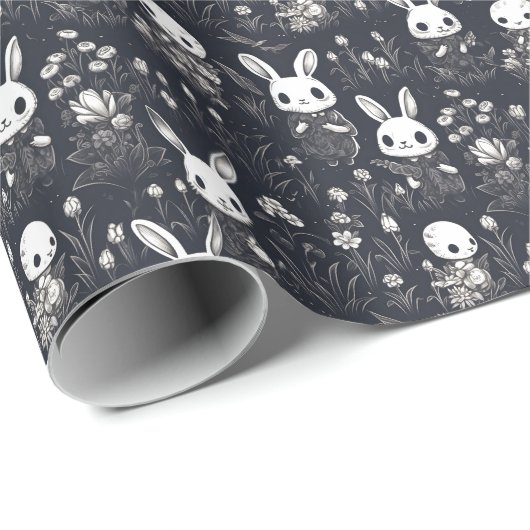 Spooky Sweet Skeleton Bunnies Wrapping Paper Geschenkpapier (Rolleneckpunkt)
