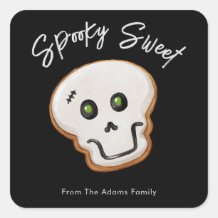Spooky Sweet Skull Zucker Cookie Quadratischer Aufkleber