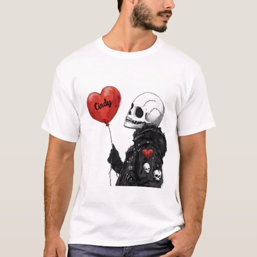 Spooky Sweetheart - Anpassbarer Schädel mit Ballon T-Shirt (Vorderseite)