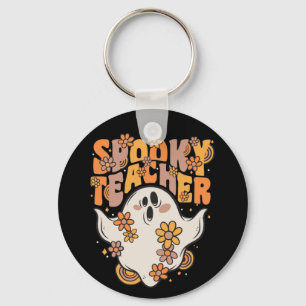 Spooky Teacher Groovy Ghost mit Vintagen Blume K Schlüsselanhänger