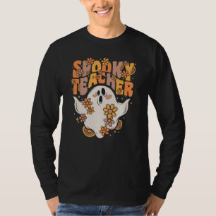Spooky Teacher Groovy Ghost mit Vintagen Blume T-Shirt