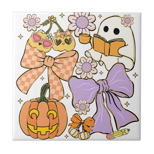 Spooky Teacher Halloween Fliese (Vorderseite)