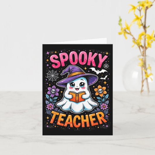 Spooky Teacher Niedlich Ghost Reading Buch Funny H Karte (Gelbe Blume)