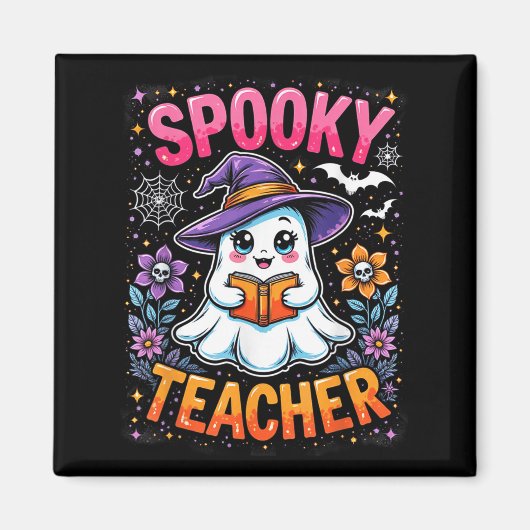 Spooky Teacher Niedlich Ghost Reading Buch Funny H Magnet (Vorne)