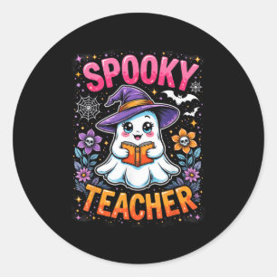 Spooky Teacher Niedlich Ghost Reading Buch Funny H Runder Aufkleber