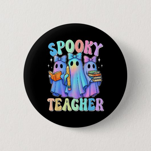 Spooky Teacher Pastel Galaxy Ghost Halloween Trick Button (Vorderseite)