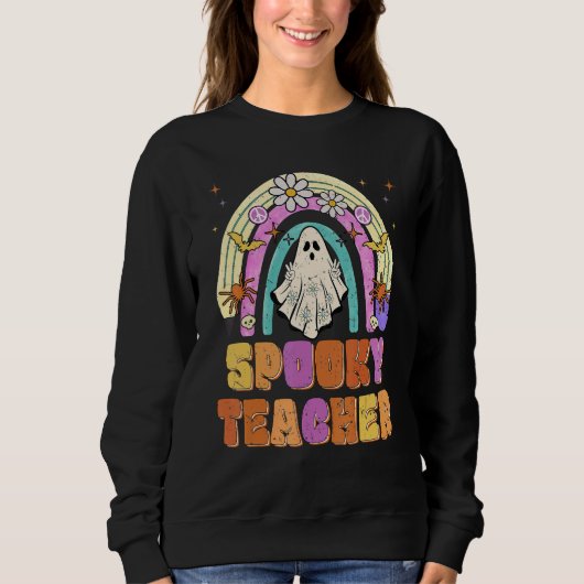 Spooky Teacher Retro Spooky Floral Ghost Hippie Ha Sweatshirt (Vorderseite)