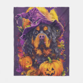 Spooky Tibetan Mastiff Dog Halloween Hexenkürbis Fleecedecke (Vorderseite)
