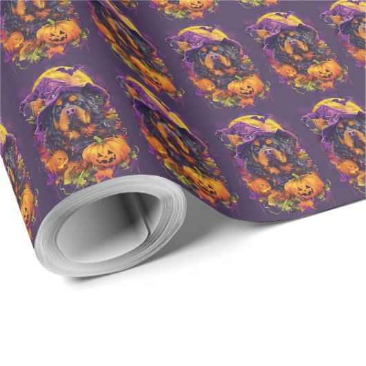 Spooky Tibetan Mastiff Dog Halloween Hexenkürbis Geschenkpapier (Rolleneckpunkt)