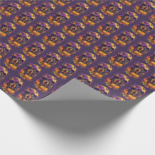 Spooky Tibetan Mastiff Dog Halloween Hexenkürbis Geschenkpapier (Ecke)