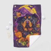 Spooky Tibetan Mastiff Dog Halloween Hexenkürbis Golfhandtuch (Insitu)
