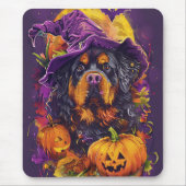 Spooky Tibetan Mastiff Dog Halloween Hexenkürbis Mousepad (Vorne)