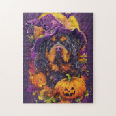 Spooky Tibetan Mastiff Dog Halloween Hexenkürbis Puzzle (Vertikal)