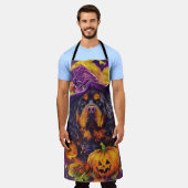 Spooky Tibetan Mastiff Dog Halloween Hexenkürbis Schürze (Getragen)