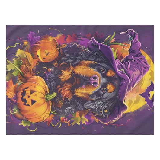 Spooky Tibetan Mastiff Dog Halloween Hexenkürbis Tischdecke (Vorderseite (Horizontal))
