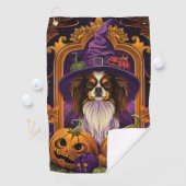 Spooky Tibetan Spaniel Hund Halloween Hexenkürbis Golfhandtuch (Insitu)