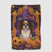 Spooky Tibetan Spaniel Hund Halloween Hexenkürbis Golfhandtuch (Vorderseite)