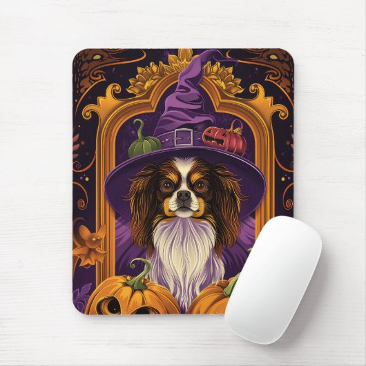 Spooky Tibetan Spaniel Hund Halloween Hexenkürbis Mousepad (Mit Mouse)