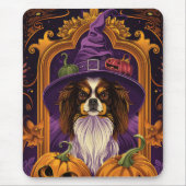 Spooky Tibetan Spaniel Hund Halloween Hexenkürbis Mousepad (Vorne)