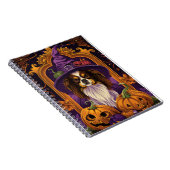 Spooky Tibetan Spaniel Hund Halloween Hexenkürbis Notizblock (Rechte Seite)