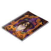 Spooky Tibetan Spaniel Hund Halloween Hexenkürbis Notizblock (Linke Seite)