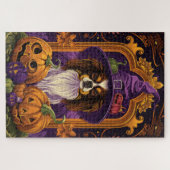 Spooky Tibetan Spaniel Hund Halloween Hexenkürbis Puzzle (Horizontal)