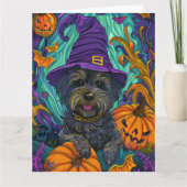 Spooky Tibetan Terrier Dog Halloween Hexenkürbis Karte (Vorderseite)