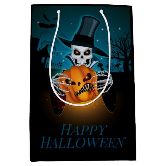 Spooky Top Hat Skeleton Mittlere Geschenktüte (Vorderseite)