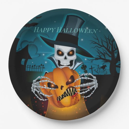 Spooky Top Hat Skeleton Pappteller (Vorderseite)